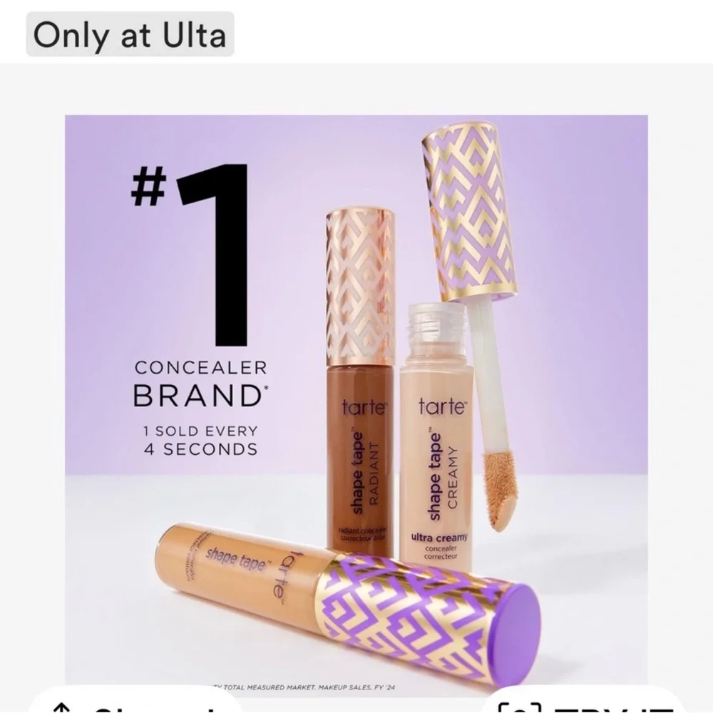 Tarte Shape Tape Radiant Concealer with Peach and Cream Design. 20 B light